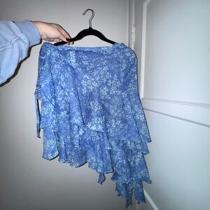Free People Asymmetrical Heather Ruffle Cascade Skirt/Blue Floral Skirt - New